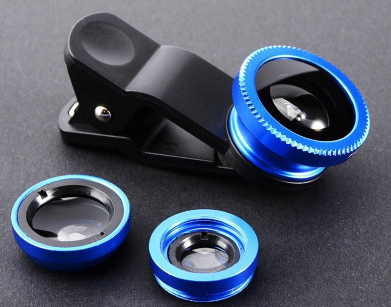 Kits com clipe de lente para smartphone 3 em 1- 0.67x grande angular zoom olho de peixe macro lentes câmera - Eletrônicos
